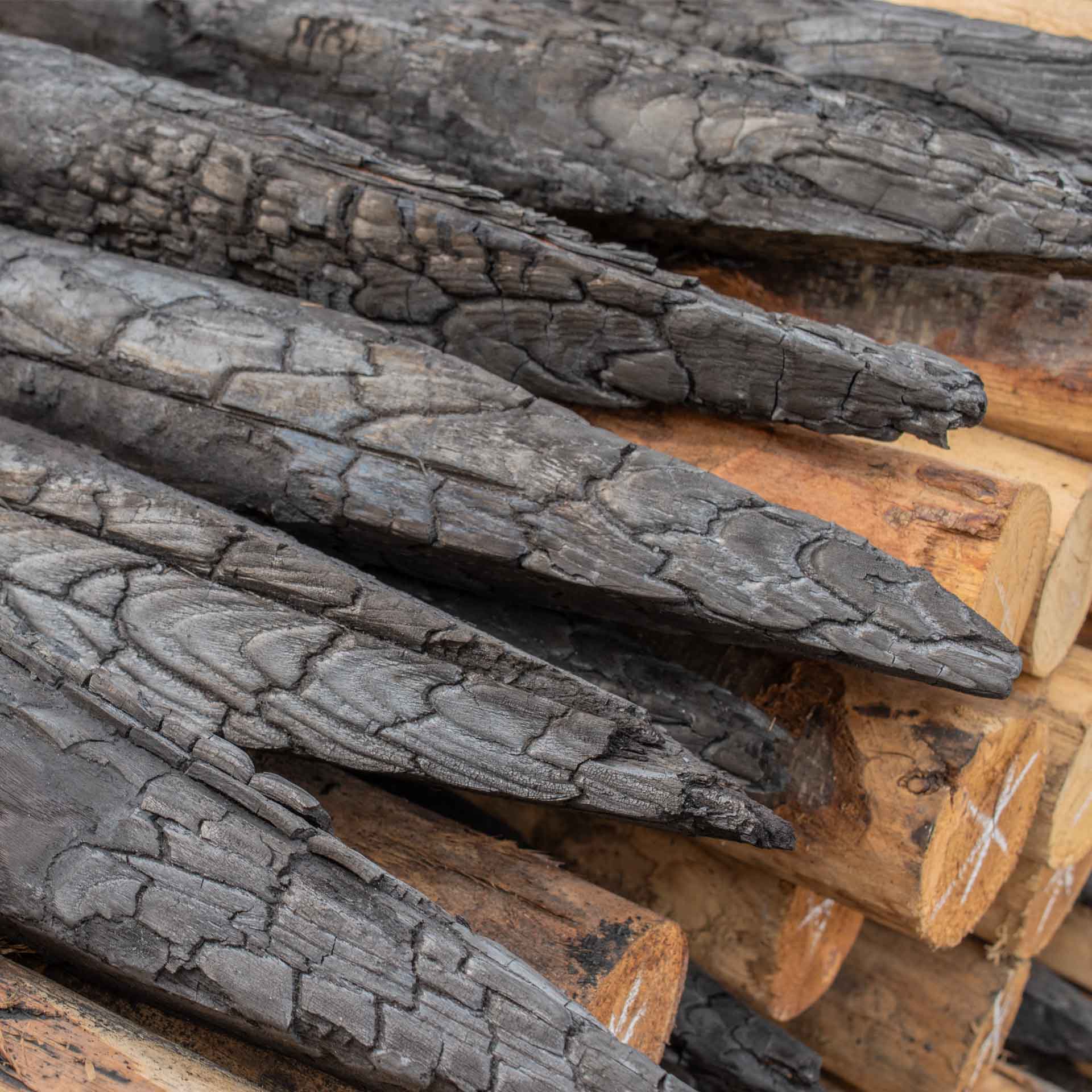 Gevlamde kastanje paal, verschillende lengtes en diameters