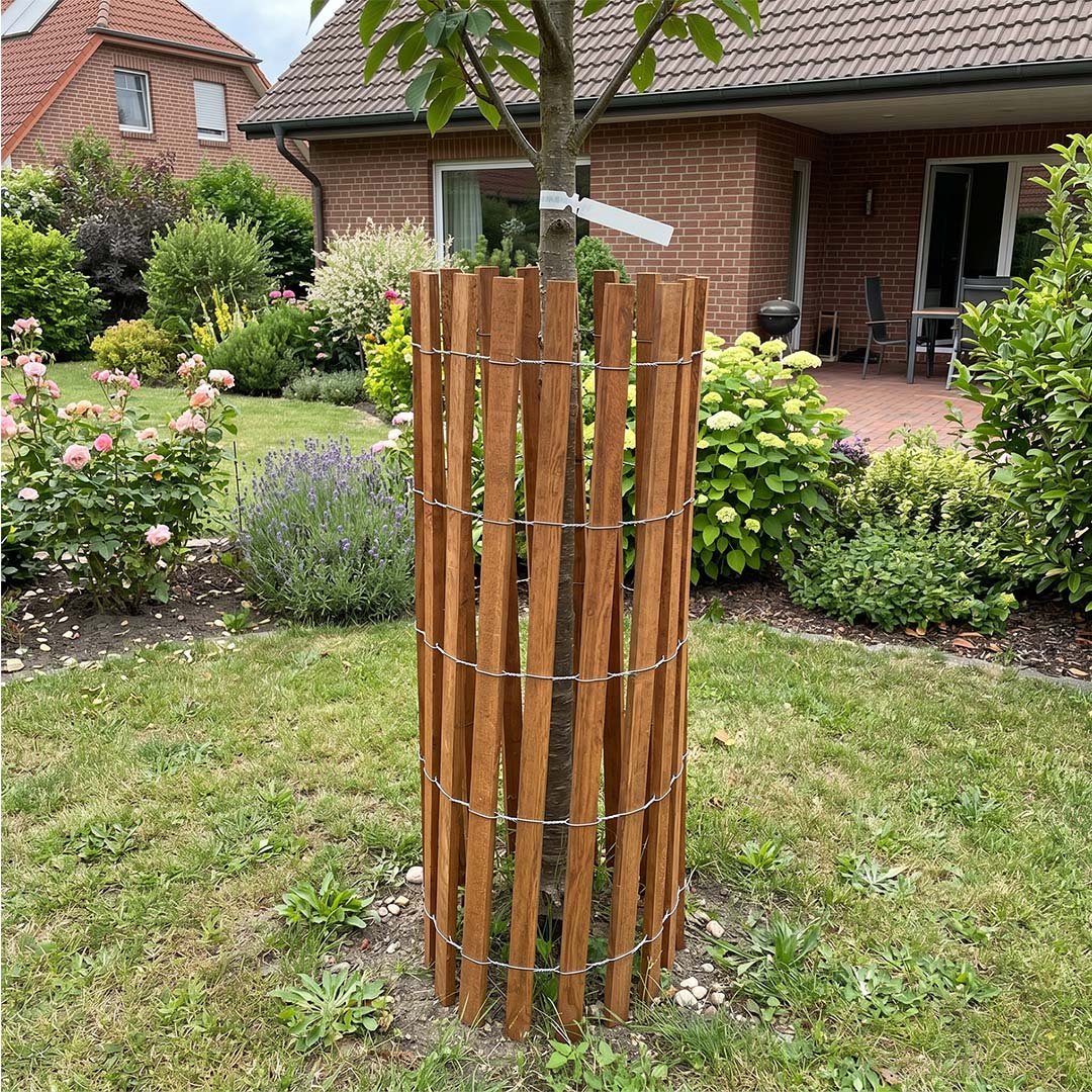 Boombeschermings-/bijtbeschermingshek van sparrenhout (geïmpregneerd) - lengte 5 meter, hoogte 120 cm, Latafstand ~6 cm